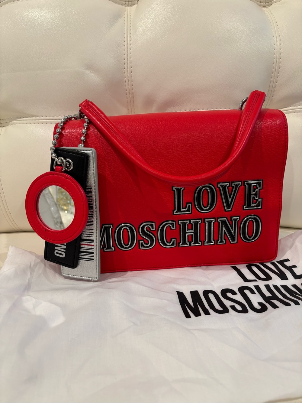 Love Moschino Red Logo Shoulder Bag with Charm Tag